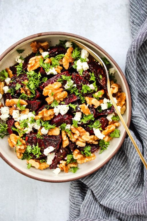 Warm Beet Salad with Balsamic Glaze and Walnuts