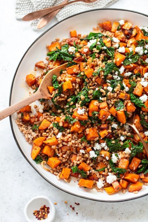 Warm Farro Salad with Roasted Sweet Potatoes