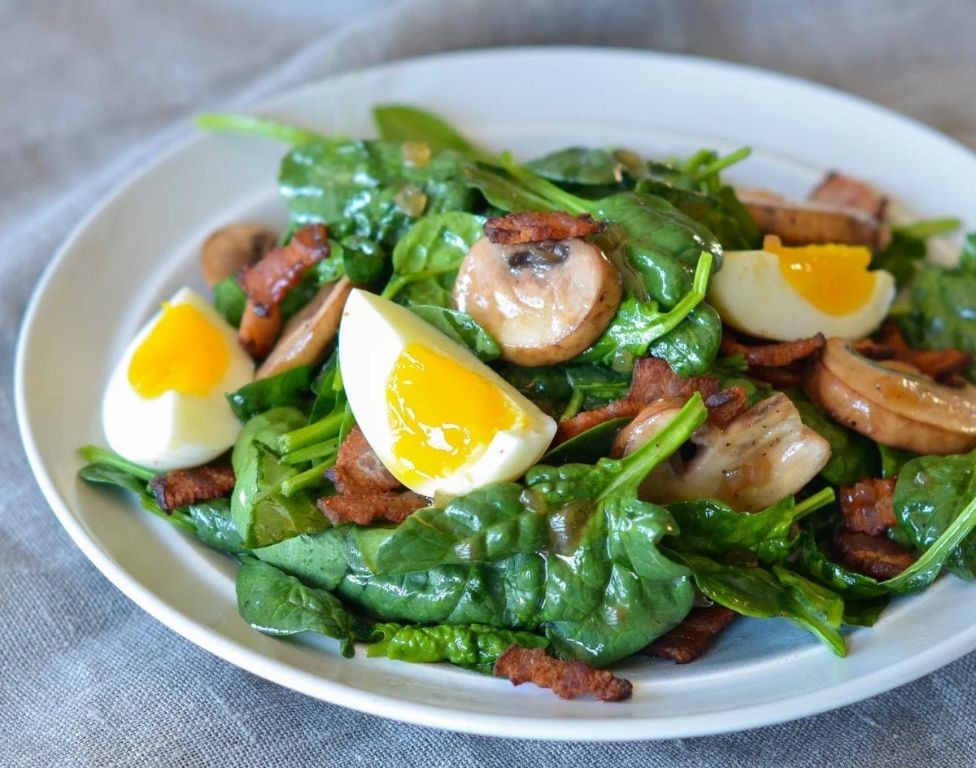 Warm Spinach Salad with Bacon and Mushrooms