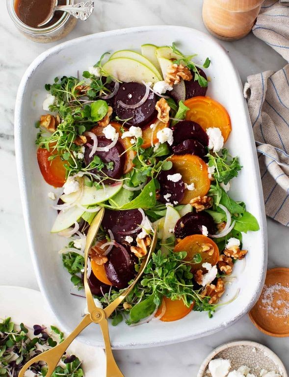 White Balsamic Roasted Beet and Goat Cheese Salad