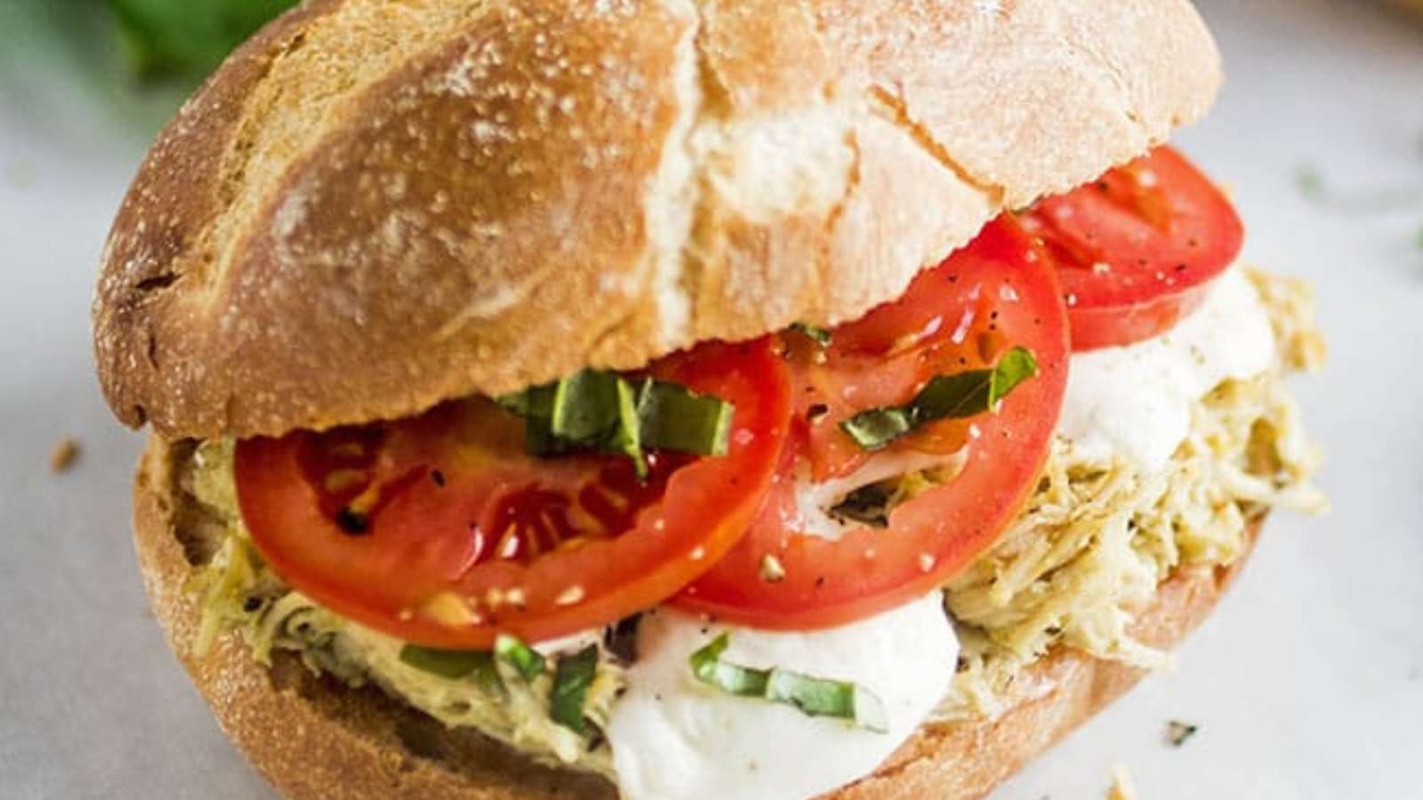 Slow Cooker Pesto Chicken Sandwiches