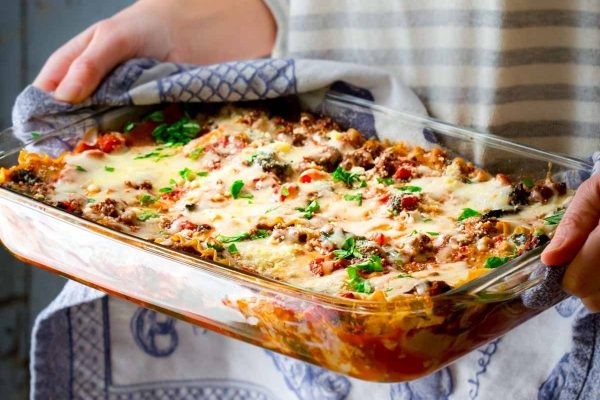 Healthy Beef Lasagna with Spinach and Basil