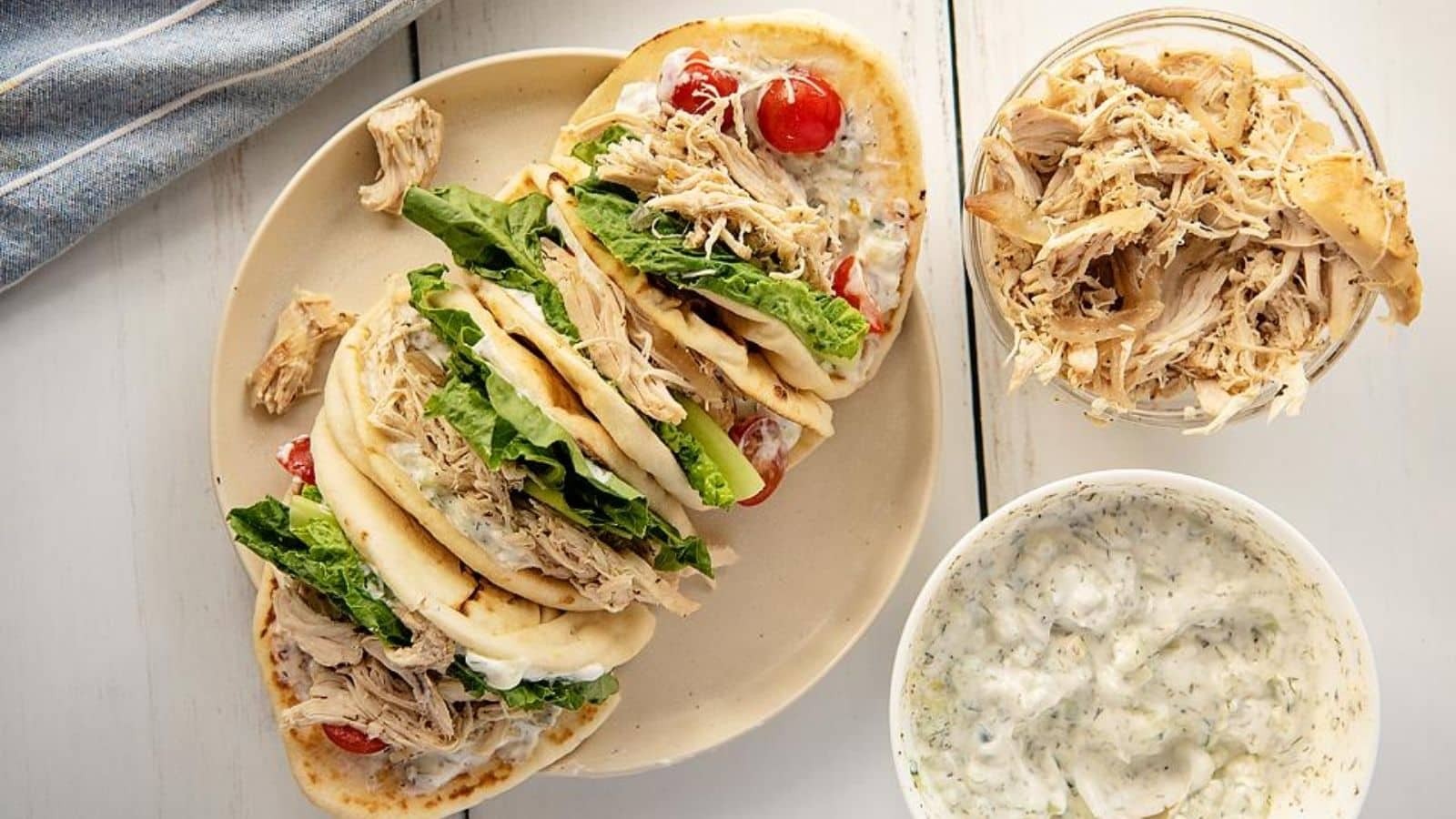 Crock Pot Greek Chicken Gyros With Homemade Tzatziki Sauce