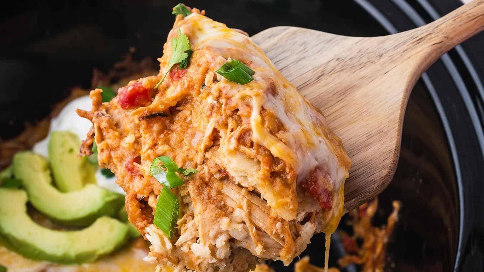 Easy Cheesy Chicken Enchilada Casserole in the Slow Cooker