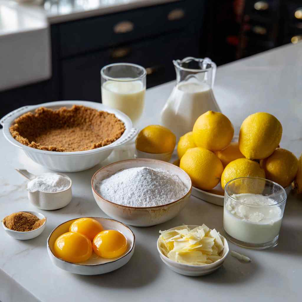 fresh lemon juice in glass, lemon zest on plate, three large egg yolks in bowl